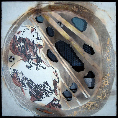 Inzo - Spraypaint on burned canvas