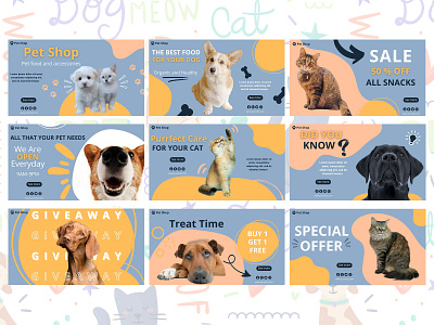 Pet Shop Social Media Templates canva cat cute design dogs instagram kitten pet store pets puppies social media template twitter