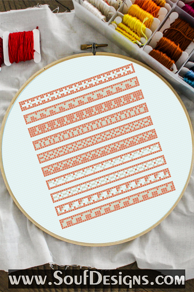 Red Simple Borders Embroidery Cross Stitch Pattern embroidery