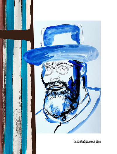 Ceci n'est pas une pipe blue illustration people portrait stripes