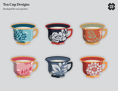 Tea Cup Patch Illustrations cups design graphic design illustration noso patches tea tea cup tea cups vector