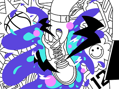 Sneaker Attack! blacknwhite colorful illustration illustrator lines man manga mangastyle sneaker