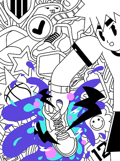 Sneaker Attack! blacknwhite colorful illustration illustrator lines man manga mangastyle sneaker