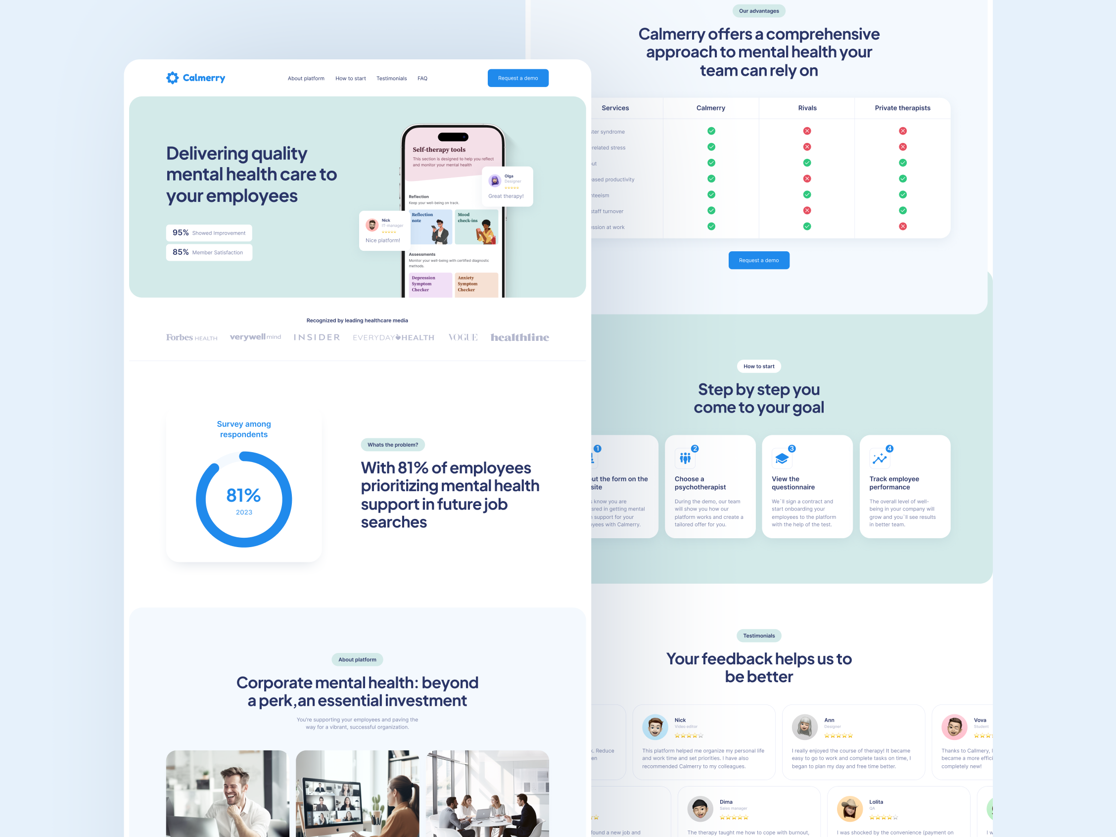Calmerry B2B web page app b2b landing therapy ui web