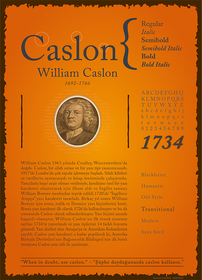 Caslon Font Poster Design - By Ersoy Koç caslon design ersoy koç graphic design görsel iletişim tasarımı illustration mavera grafik tasarım poster typography visual communication design william caslon