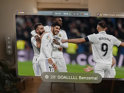 Football Live Streaming - Vision Pro apple design apple vision ar design augment reality augmented reality clean design football livescore livestream minimalist spatial ui sport streaming ui ux virtual reality vision os website
