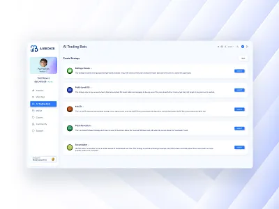 AI Broker - Crypto Trading Bots & Portfolio Dashboard DeFi DApp ai ai bots banking crypto cryptocurrency dapp dashboard defi extej finance fintech investment portfolio management saas trading strategy ui ux wallet web app web design web3