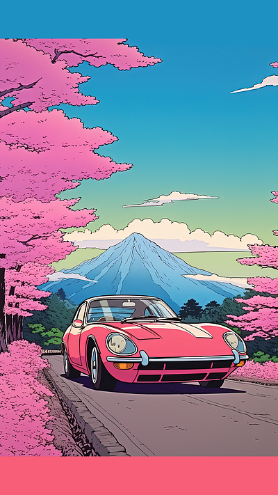 🌸Sakura Drive🗻 automotive art car art car illustration design digital art illustration japanese cars