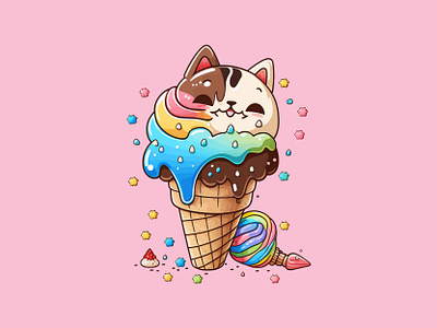 Cute kawaii cat Lovely delicious ice cream with kittens branding cute design graphic design illustration logo vector