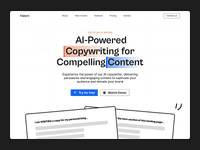 Copyzz - AI Copy Writer Website ai artificial intelligence branding copy writing graphic design landing page saas ui web design