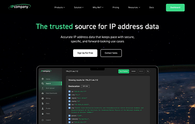 Landing page for the IP Solutions Company dark theme hero section landing page motion provider website ui ux web web design