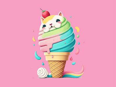 Cute kawaii cat Lovely Colorful delicious ice cream branding cute design graphic design illustration logo vector