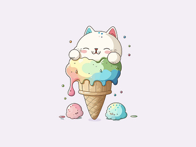 Cute Cat cartoon climb ice cream branding cute design graphic design illustration logo vector