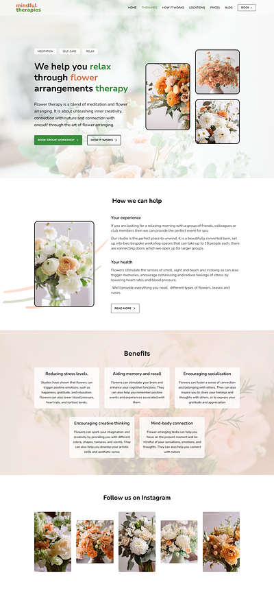 Landingpage for flower therapy workshops book experience book workshop booking elegant style experiences figma flower flowers green homepage inotec agency landingpage madalina taina therapy ui ux workshop