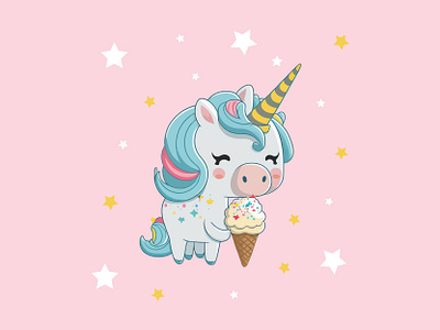 Beautiful unicorn Eating Ice with stars illustration branding cute design graphic design illustration logo vector