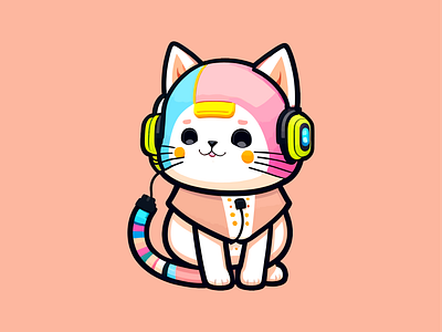 cute baby cat wearing a headphone kawaii branding cute design graphic design illustration logo vector