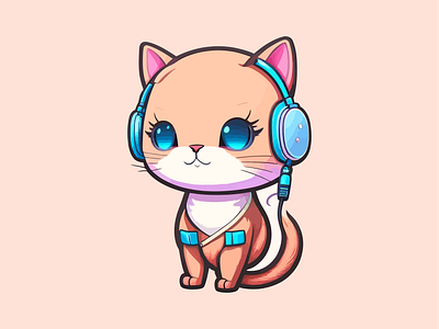 kawaii cute cat wearing a headphone branding cute design graphic design illustration logo vector