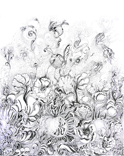 "Savage flowers" abstract art black and white color pencil design draw dream flowers graphic design illustration nature pattern poitillism savage traditional water ink