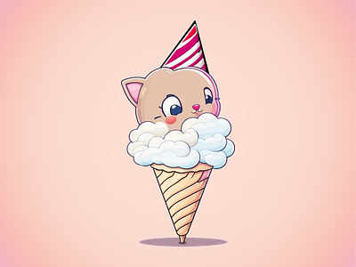 Cute cat cartoon vector with sweet ice cream cone branding cute design graphic design illustration illustrations kawaii logo vector