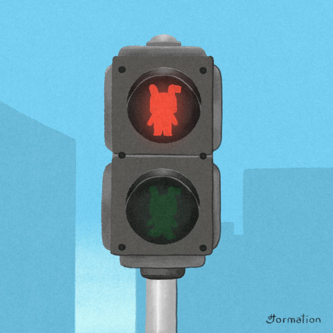 Red and Green bunny cartoon city digital art digital illustration drawing gif gif animation gif loop green illustration light loop pedestrian pedestrian light rabbit red traffic traffic light イラスト