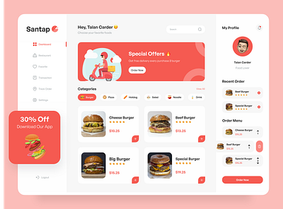 Santap🍔 - Food Delivery Dashboard app clean dashboard design design foo delivery services food food delivery food delivery dashboard foodapp fooddashboard fooddeliveryapp ui uidesign uiux uxdesign