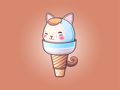 Kawii Cute cat cartoon vector with sweet ice cream cone branding cute design graphic design illustration logo vector