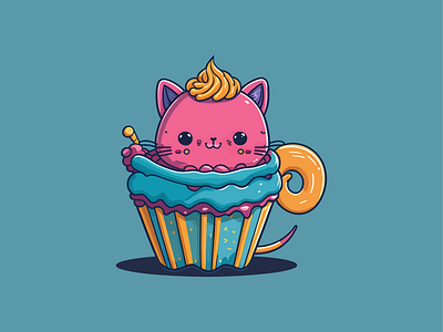 delicious Cute cat cartoon vector with sweet ice cream cone branding cute design graphic design illustration logo vector
