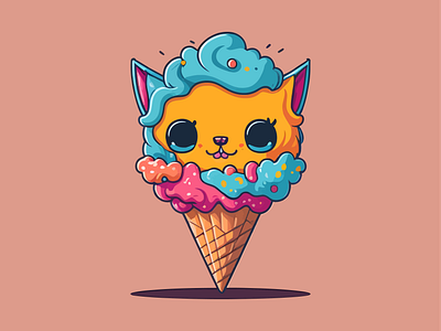 kawii delicious Cute cat cartoon vector with sweet ice cream con branding cute design graphic design illustration logo vector