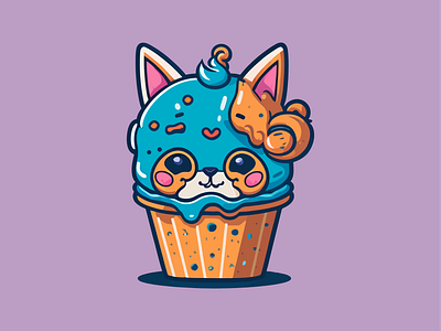 delicious kawii cat cartoon vector with sweet ice cream cone branding cute design graphic design illustration logo vector