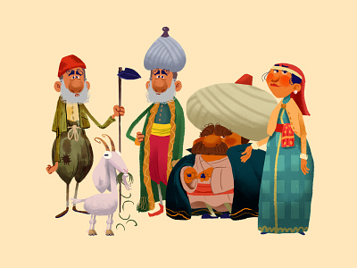 Nasreddin animation cartoon characters folk goat illustration kaftan kids noble peasant poor storybook tale turban turkish