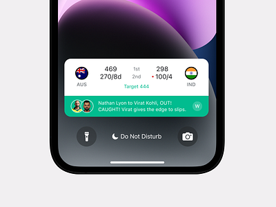 Cricket Score Live Activities Update UI | Apple animation apple australia cricekt design dynamic island human interface india interaction design live activities notification product design score ui ui design uiux update user interface ux design widget