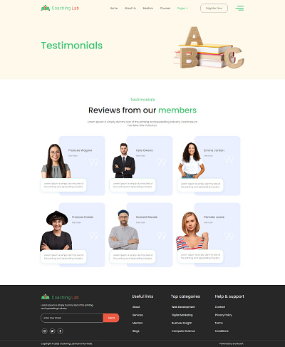 Testimonial section of Coaching Lab - Coaching Center Elementor branding career counselling counselling design design idea graphic design health and beauty illustration logo mentor personal development therapist training training center ui ux vector website yoga
