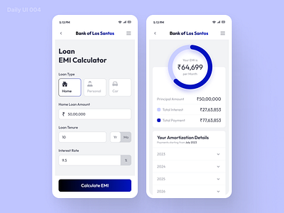 Day 004 - Calculator 004 app bank calculator daily ui daily ui 004 dailyui dailyui004 design emi emi calculator loan loan calculator mobile app ui ui design ux ux design