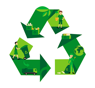 Recycling creative design green nature protection people recycle smart vector illustration waste management