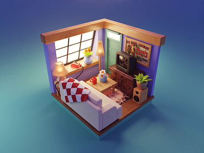 Friends Living Room Tutorial 3d apartment blender diorama friends illustration isometric living room lowpoly process render tutorial