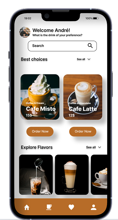 Coffee app - landing page after login app branding coffee design figma graphic design illustration landing page ui