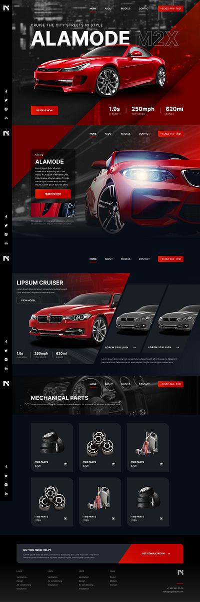 Automobiles automobile black cars gradient graphic design landing page red sports car ui ux web design