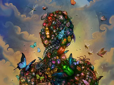 Ecosystem bugs butterfly day digital art fantasy human illustration insects nature procreate surreal