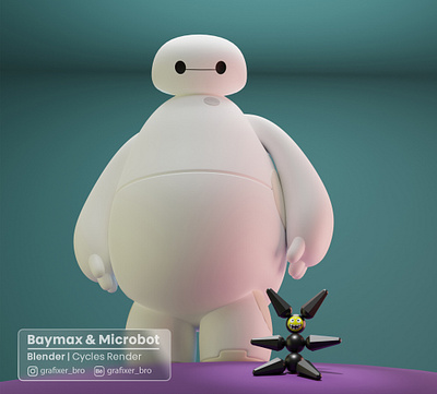 Baymax & Microbot in Blender 3d baymax blender3d blenderrender blenderwork cartoon cyclesrender grafixerbro microbot render