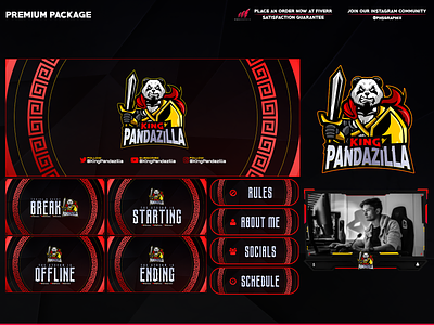 Panda Fighter full twitch package branding design graphic design illustration logo streaming twitch twitch overlay ui vector