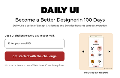 Daily UI, Day 100 - Redesign Daily UI Landing Page 100daychallenge 100daysofui dailyui dailyuichallenge dailyuiday100 dailyuidone dailyuipages day100 design redesigndailyui resdesign ui uichallenge