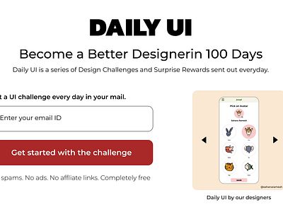 Daily UI, Day 100 - Redesign Daily UI Landing Page 100daychallenge 100daysofui dailyui dailyuichallenge dailyuiday100 dailyuidone dailyuipages day100 design redesigndailyui resdesign ui uichallenge