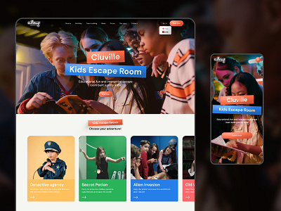 Cluville - Kids Escape Room 3dbuttons blue escape escaperoom kids kidsweb kidswebsite mobile orange phone responsive responsivewebsite ui uiweb ux view web website