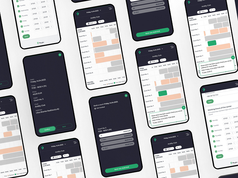 Playloc - Sport booking platform app application blue bookacourt courtbooking design green sport sportapp sportbooking table tables ui ux webapp webapplication