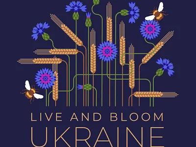 Live and bloom Ukraine art bee bloom cornflower country ear field flat flourish flower geometric harvest illustration nation offensive struggle ukraine vector war wheat