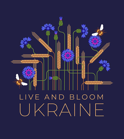 Live and bloom Ukraine art bee bloom cornflower country ear field flat flourish flower geometric harvest illustration nation offensive struggle ukraine vector war wheat