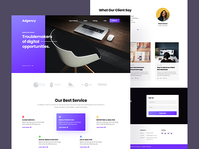 Adgency - Landing page website agency app branding clean creative agency dashboard design digital marketing feature hero section homepage icons illustration landing page minimal modern ui website