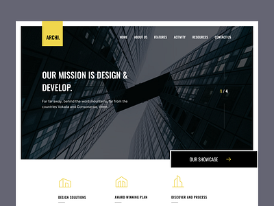 Archi - Architecture Website agency app branding clean creative agency dashboard design digital marketing feature hero section homepage icons illustration landing page logo minimal modern ui website yellow