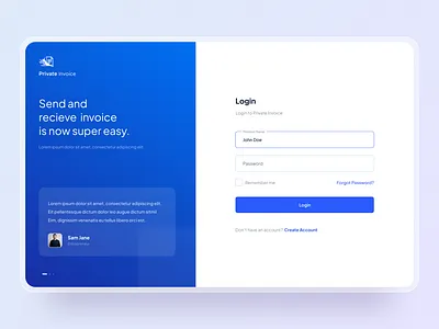 Private invoice - Login Dashboard admin panel admin ui analytics b2b blue branding logo c2c chart clean creative dashboard crm dashboard ui dashbord homepage website landing login modern dashboard product design saas webapp