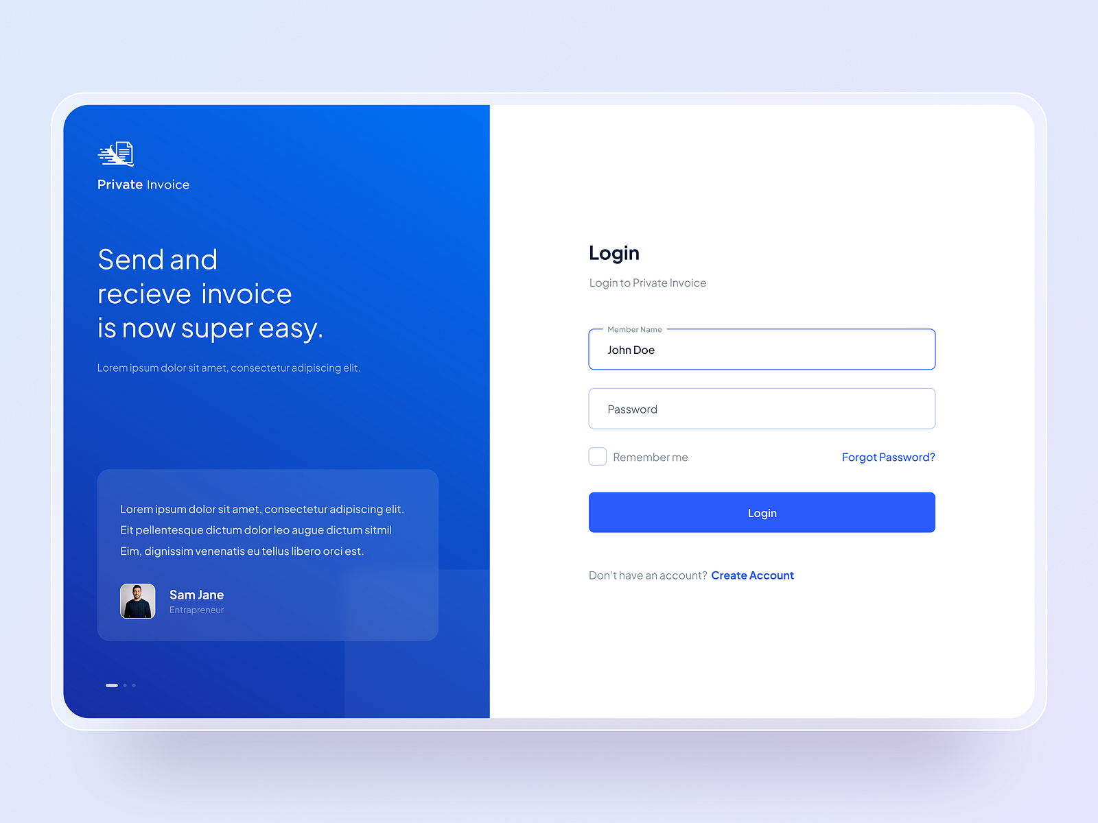 Private invoice - Login Dashboard by Harsh Changela on Dribbble